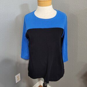 Kim Rogers Women's Top Blue / Black Size Large 3/4 Sleeve 100% cotton